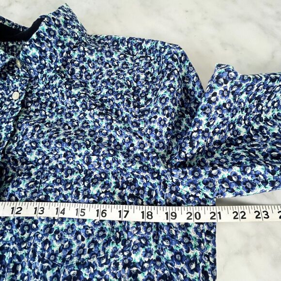 Talbots Ink Blue Purple Green Floral Print Long Sleeve Blouse - Women's 14 - Picture 8 of 11